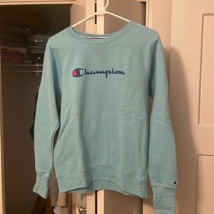 Champion crewneck, Size Small, Blue green in color